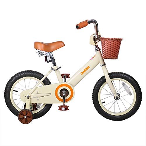 JOYSTAR 12 Inch Kids Bike for 2 3 4 Years Old Girls, Vintage Kids Bicycle with Front Basket & Training Wheels for 2-4 Years Child, Beige