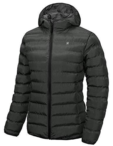 Little Donkey Andy Women's Warm Puffer Jacket Lightweight Hooded Windproof Winter Coat with Recycled Insulation, Black Heather S