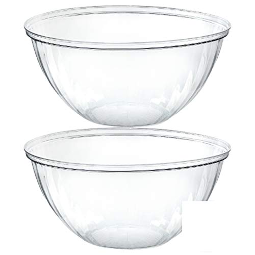 Plasticpro Disposable 48 Ounce Round Crystal Clear Plastic Serving Bowls, Party Snack or Salad Bowl, Chip Bowls, Snack Bowls, Candy Dish, Salad Container Pack of 2