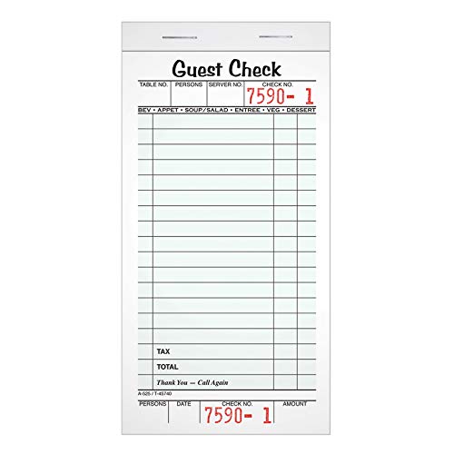 Adams Guest Check Pads, Single Part, Perforated Guest Receipt, 8.6 x 17.2 cm, 50 Sheets per Pad, 10 Pack (525SW)