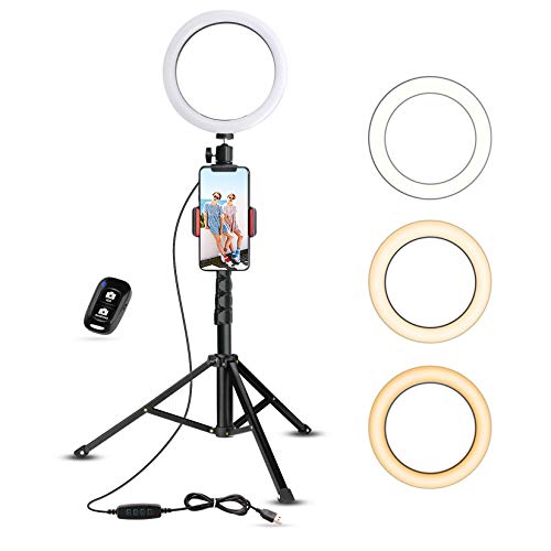 Selfie Ring Light with Tripod Stand & Cell Phone Holder for Live Stream/Makeup, UBeesize Mini Led Camera Ringlight for YouTube Video/Photography Compatible with iPhone Xs Max XR Android (Upgraded)