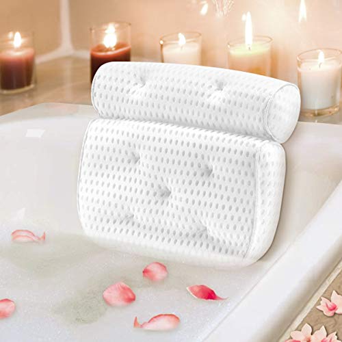 Mosuch Bath Pillow for Head Neck and Shoulder Support, 4D Air Mesh Luxury Spa Bathtub Pillow with 7 Non-Slip Suction Cups Large and Soft Bath Pillows Fits All Bathtub, Hot Tub, Jacuzzi and Home Spa