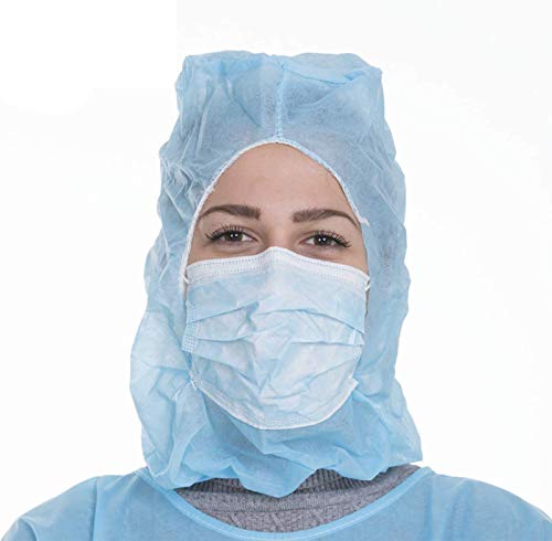 AMZ Polypropylene Hoods. Pack of 100 Blue Hooded Caps. Non Woven Hoods with Elastic Closure. Unisex Hair Covers for Industrial Use. Breathable, Lightweight.