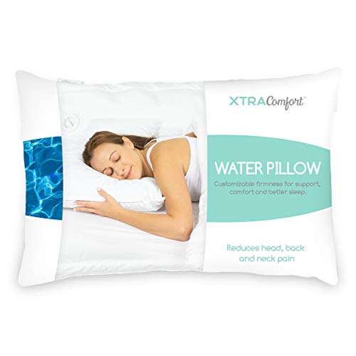 Xtra-Comfort Water Pillow - Cooling for Side, Back Sleeping in Bed - Cool Soft Memory Foam for Hot Sleepers, Night Sweats - Large Cold Ice Support for Neck Pain - Firm Orthopedic Sleep with Cover