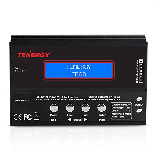Tenergy TB6-B Balance Charger Discharger 1S-6S Digital Battery Pack Charger for NiMH/NiCD/Li-PO/Li-Fe Packs LCD Hobby Battery Charger w/ Tamiya/JST/EC3/HiTec/Deans Connectors + Power Supply 01435