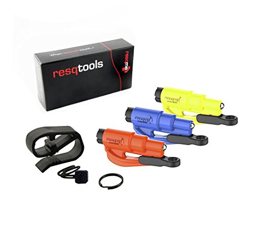 resqme, Inc 05.300.02.05.09 Blue/Orange/Safety Yellow Keychain Car Escape Tool, 4 devices