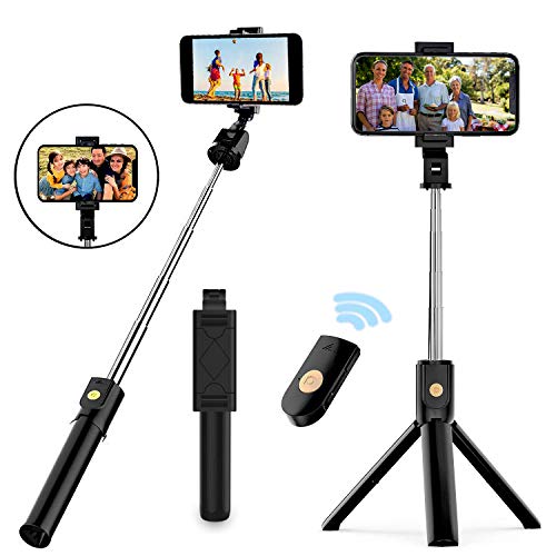 Selfie Stick Tripod, Extendable Bluetooth Selfie Stick with Wireless Remote, Compatible with iPhone 11/11 pro/X/8/8P/7/7P/6s/6, Samsung Galaxy S9/S8/S7/Note 9/8, Huawei and More