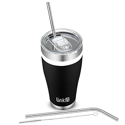 Linkit 30oz Tumbler Travel Mug with Lid & Straws - Coffee Stainless Steel Vacuum Insulated Cup for Ice Drink and Hot Beverage - Black