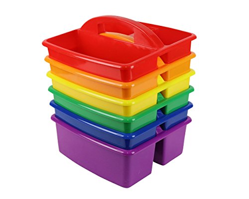 Classroom Caddy for School Supplies, Set of 6 Assorted Colors, Stackable Plastic Caddies with Handle for School