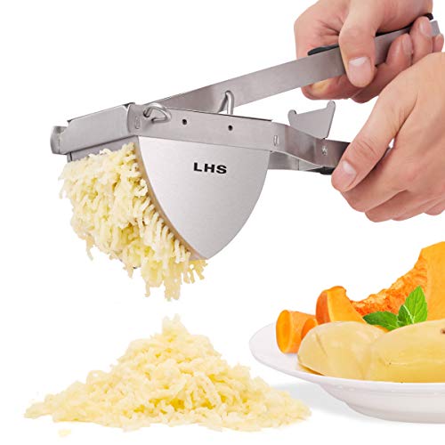LHS Potato Ricer and Masher Manual Mashed Vegetables Fruit Press Masher, Lemon Squeezer, Baby Food Strainer Potato Masher 100% Stainless Steel and Premium Silicone Handle 11.43.16.5 In