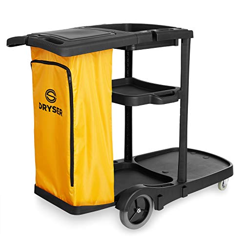 Dryser Commercial Janitorial Cleaning Cart on Wheels - Housekeeping Caddy with Cover, Shelves and Vinyl Bag