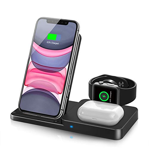 Wireless Charger, 3 in 1 Qi-Certified Fast Wireless Charging Station for AirPods/Apple Watch Series/ iPhone 12/11/11 pro/11 Pro Max/XS/XS Max/XR/8/8 Plus/SE,Adjust Wireless Charging Stand for Samsung