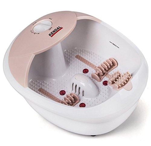 All in one foot spa bath massager w/heat, HF vibration, O2 bubbles red light (Pink)