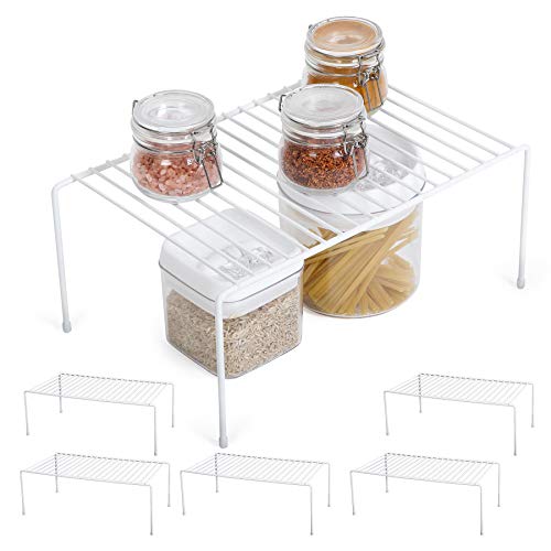 Smart Design Cabinet Storage Shelf Rack - Medium (8.5 x 13.25 Inch) - Non-Slip Feet - Steel Metal Frame - Rust Resistant Coating - Cup, Dish, Counter & Pantry Organization - Kitchen [White] - Set of 6