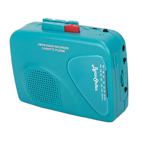 Byron Statics Cassette Player FM Am Radio Walkman Portable Cassette Converter Automatic Stop System Protect Cassette Tape Mic Recorder 2 AA Battery or USB Power Supply Belt clip with Headphone, Teal