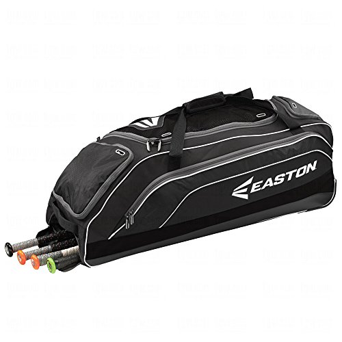 EASTON E700W Bat & Equipment Wheeled Bag | Baseball Softball | 2020 | Black | 4 Bat Compartment | Vented Pockets - Minimize Odor & Quick Dry | Lockable Zippered Pockets | Fence Hook