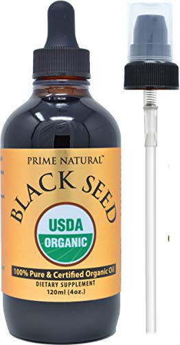 Organic Black Seed Oil - 4oz USDA Certified - Cold Pressed, Virgin, Unrefined, Vegan, Non-GMO, No Preservatives - Pure Nigella Sativa - Omega 3 6 9, Antioxidant for Immune Boost, Joints, Skin & Hair