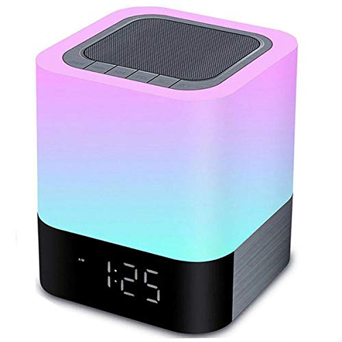 Night Lights Bluetooth Speaker,HoaBoly Alarm Clock Wireless Bluetooth Speakers,Touch Sensor Bedside Lamp,Color Changing Night Lights for Kids,MP3 Music Player, Speakerphone/TF Card/AUX-in Supported