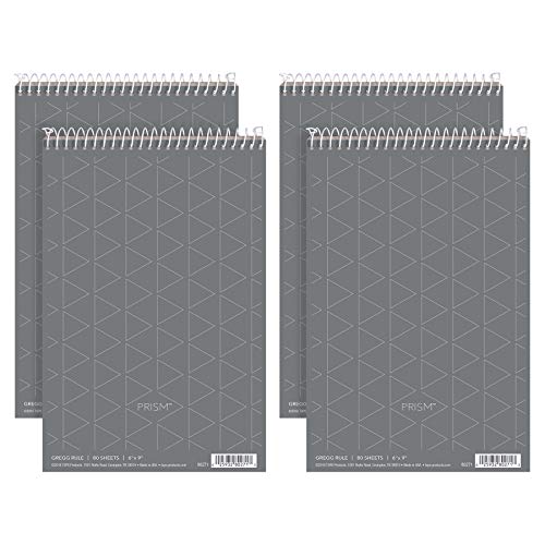 TOPS Prism Steno Books, 6' x 9', Gregg Rule, Gray Paper, 80 Sheets, Perforated, 4 Pack (80274)