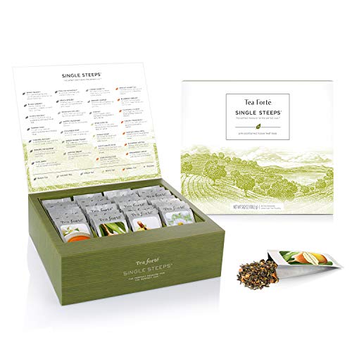 Tea Forte Classic Teas Single Steeps Tea Chest Variety Gift Box, Loose Tea Sampler with 28 Assorted Teas, Black Tea, Green Tea, White Tea, Herbal Tea