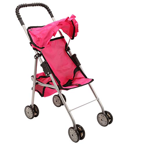 Mommy and Me My First Baby Doll Stroller with Basket, Extra Tall 23 Inch, Foldable Stroller for Toddlers, Hot Pink