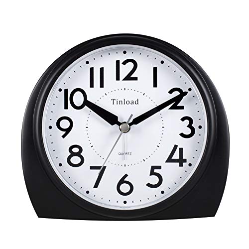 5.5' Silent Analog Alarm Clock Non Ticking, Gentle Wake, Beep Sounds, Increasing Volume, Battery Operated Snooze and Light Functions, Easy Set, Black (Best for Elder)