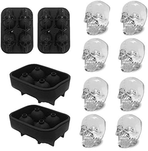 3D Skull Ice Mold-2Pack,Easy Release Silicone Mold,8 Cute and Funny Ice Skull for Whiskey,Cocktails and Juice Beverages,Black