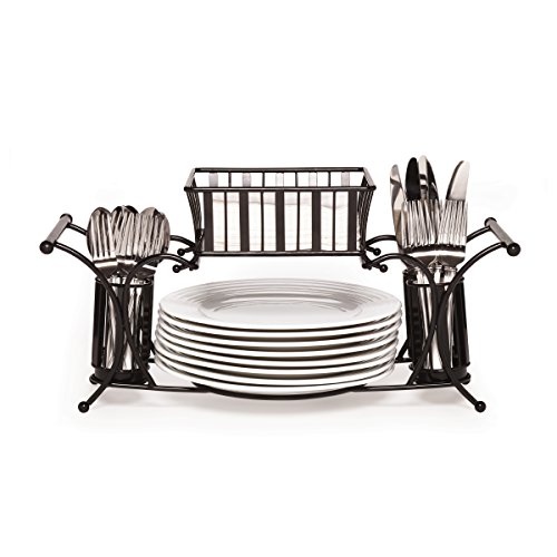 Gourmet Basics by Mikasa Band and Stripe Metal Hostess Flatware Napkin and Plate Tabletop Buffet Picnic Caddy