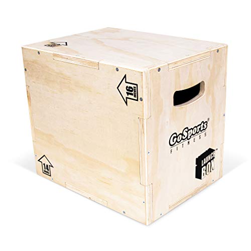 GoSports Fitness Launch Box | 3-in-1 Adjustable Height | Wood Plyo Jump Box for Exercises of All Skill Levels, Natural