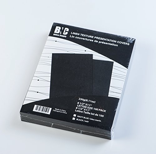 BNC Letter Size Linen Texture Paper Presentation Covers Black Color, Pack of 100