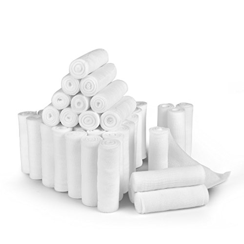 D&H Medical 24 Bulk Pack Gauze Stretch Bandage Roll, 4 Inch X 4 Yards, Used for Wound Care, Easy to Use Cotton Ply Rolled Hand Wrap Dressing Ankles & Knees. Halloween Mummy Costume.