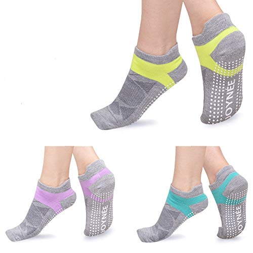 JOYNÉE Non-Slip Yoga Socks for Women with Grips,Ideal for Pilates,Barre,Dance,Hospital,Fitness 3 Pairs,Sock Size 9-11,Grey2