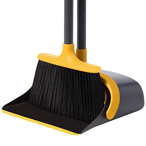 Broom and Dustpan Set Dustpan and Broom with Long Handle Upright Stand Up Dustpan Broom Combo for Lobby Office Home Room Kitchen Floor Use