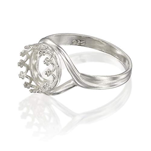 Stera Jewelry 925 Sterling Silver Size 7 Ring with 8mm Crown Shaped Round Setting Blank for DIY Rings, 1 Pc