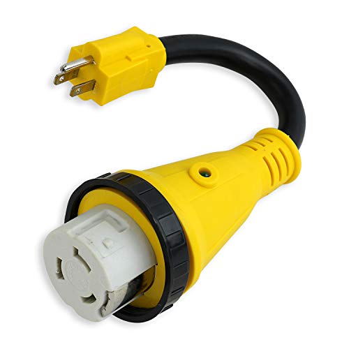 Leisure Cords Trailer dogbone power cord plug adapter 15 amp male to 50 amp female locking connector with LED Indicator (15 Male - 50 Female Twist)