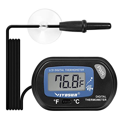 VIVOSUN 1-Pack LCD Digital Aquarium Thermometer Fish Tank Water Terrarium Temperature with Suction Cup for Turtle