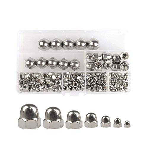 [140 Pcs] QLOUNI Stainless Steel Acorn Cap Nuts M3 M4 M5 M6 M8 M10 M12 Hex Dome Cap Assortment Kit