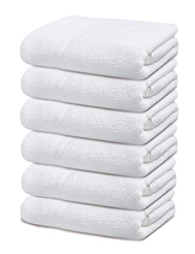 100% Cotton Bath Towels Set Pk 6-Ultra Soft Large Bath Towel-100% Cotton White Bath Towel Set-Highly Absorbent Daily Usage Bath Towel-Ideal for Pool Home Gym Spa Hotel-Bath Towel Set 22 x 44
