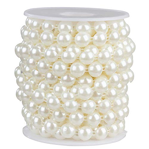 Pearl Garland - Half-Round Pearl Bead Trim Spool for DIY Crafts, 10mm in Diameter, 10 Yards