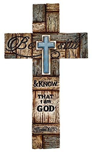 Inspirational Layered Wall Cross, Realistic Wood Texture - Be Still & Know That I am God - Psalm 46:10