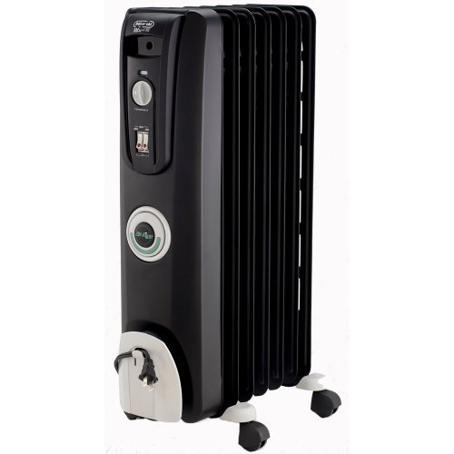 De'Longhi Oil-Filled Radiator Space Heater, Quiet 1500W, Adjustable Thermostat, 3 Heat Settings, Timer, Energy Saving, Safety Features, Nice for Home with Pets / Kids, Black, Comfort Temp EW7707CB