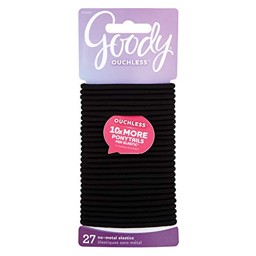 Goody Ouchless Women's Hair Braided Elastic Thick Tie, Black, 27 Count (Pack of 1), 4MM for Medium Hair