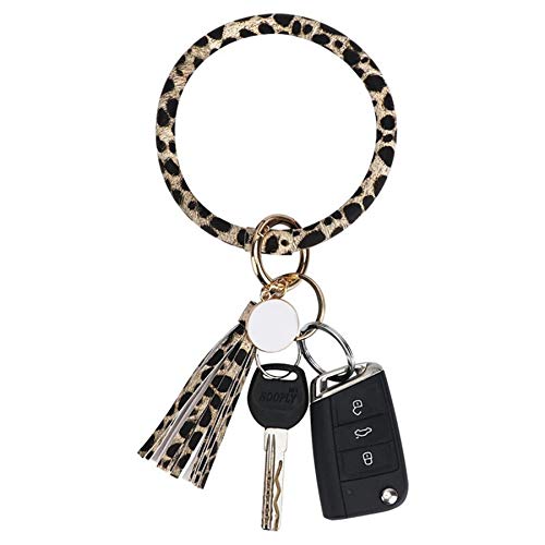 Tifanso Key Ring Bracelets Wristlet Keychain Bangle Keyring for Women (Cheetah)
