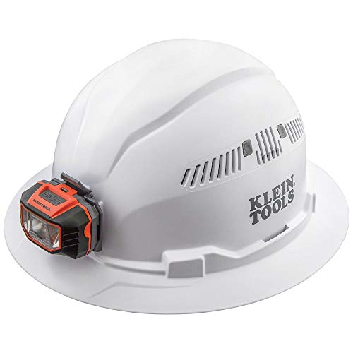 Klein Tools 60407 Hard Hat with Light, Vented Full Brim Style, Padded, Self-Wicking Odor-Resistant Sweatband, White