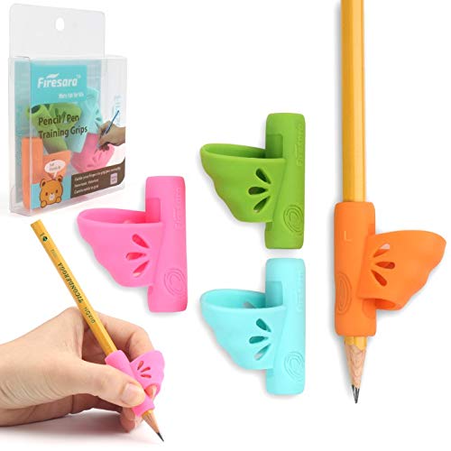 Firesara Left-Handed Pencil Grips, Original Butterfly Pencil Holder Correction Writing Aid Grip for Kids Handwriting Special Needs Preschoolers Children Adult Lefties Assorted Colors (4PCS)