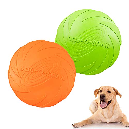 POLARHAWK Dog Frisbee Toy,2 Pack 6 Inch Natural Rubber Floating Dog Flying Disc for Both Land and Water, Pet Training Cyber Flying Saucer Orange + Green