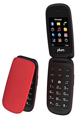 Plum Flipper 2 - Flip Phone Unlocked GSM Big Screen Big Keypad FM Radio Camera Flash Light Tmobile MetroPCS Simple Mobile Straight Talk, Red