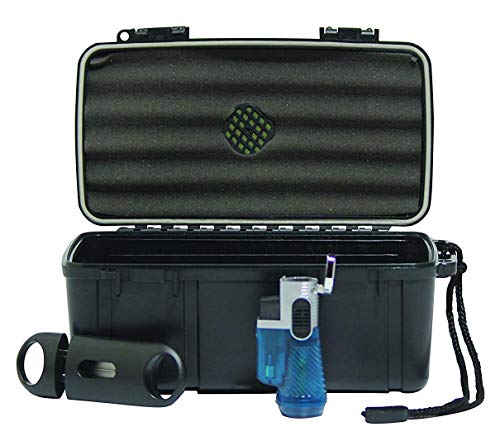 F.e.s.s FESS Trident Medium Gift Set Holds up to 15ct Travel Cigar Humidor Waterproof Holder Case with 3Torch/V-Cut Cigar Cutter Set