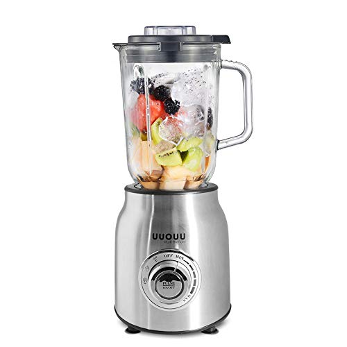 UUOUU Blender, Professional Countertop Blenders for Kitchen, Blender for Shakes and Smoothies, 1600 Peak Watts, 304 Stainless Steel Blades, Infinite Speed Control, 60 oz Glass Pitcher