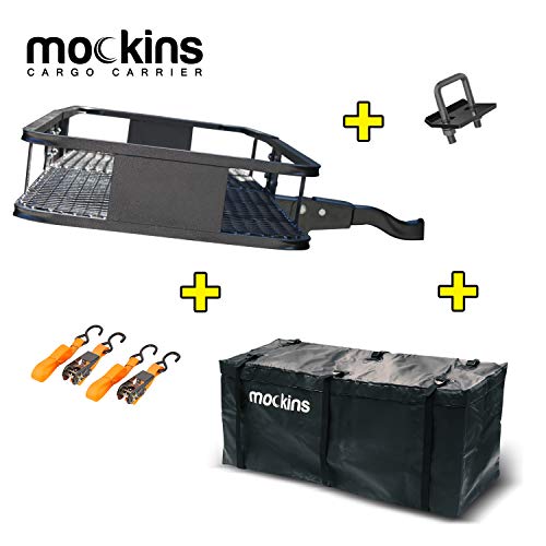 Mockins Hitch Mount Cargo Carrier | The Steel Cargo Basket is 60” Long X 20' Wide X 6” Tall with A Hauling Weight Capacity of 500 Lbs and A Folding Shank to Preserve Space When Not in Use …